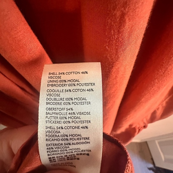 Anthropologie Boho Embroidered Rust Midi Dress | Puff Sleeve Ethnic Folk Style M - Picture 9 of 9